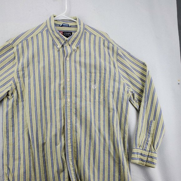 Chaps Shirt Men's Long Sleeve Flannel Button Up Striped Yellow Large - Picture 6 of 12
